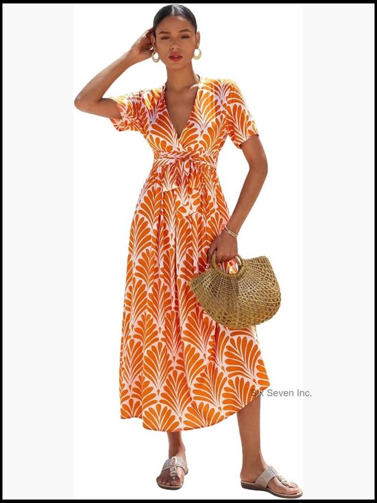 Dresses & Skirts - Rayon Boho Maxi Dress with Deep V Neck and Smocked Empire Waist